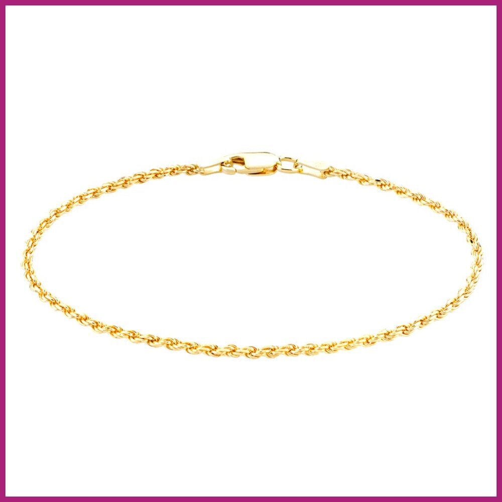 18K Gold Plated 925 Sterling Silver Diamond-Cut Braided Rope Chain Anklet